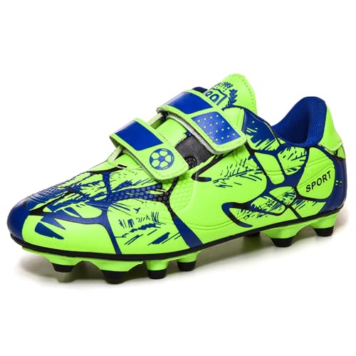 Woflebel Turnschuhe Jungen Fussballschuhe 32 Fußballschuhe Multinocken Kinder Outdoor rutschfest Trainingsschuhe Mädchen Klettverschluss Low Top Soccer Schuhe Grün von Woflebel