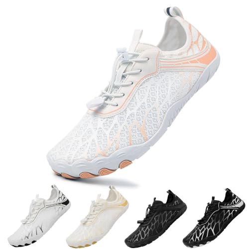 Woflebel Wasserschuhe Herren Damen Barfußschuhe Schwimmschuhe Sommer Outdoor Badeschuhe Strandschuhe Schnell Trocknen Surfschuhe Weiß Rosa 41 von Woflebel