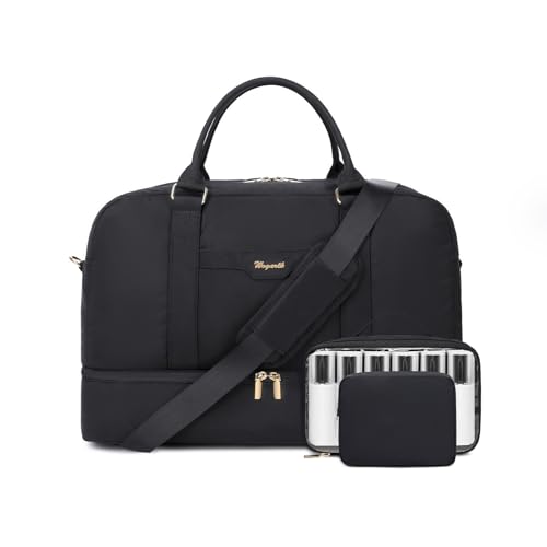 Wogarl Weekender Bag für Damen und Herren, große Reisetasche mit Schuhfach, Kulturbeutel, Handgepäcktasche, passend für 53,3 cm (21 Zoll) Laptops, Schwarz-057fy, modisch von Wogarl