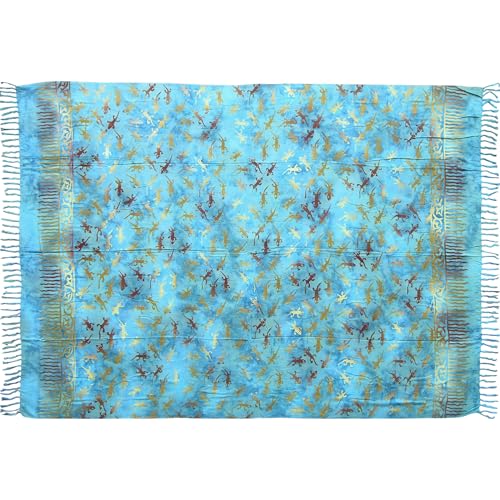 Wogeka Sarong - Blickdichtes luftiges Strandtuch Gecko in Blau für Damen & Herren als Pareo Wickelrock Cover Up Strandkleid Wrap für den Strand 66 von Wogeka