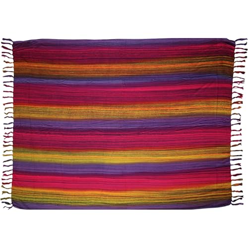 Wogeka Sarong – Blickdichtes luftiges Strandtuch in Bunt gestreift für Damen & Herren als Pareo Wickelrock Cover Up Strandkleid Wrap für den Strand 68 von Wogeka