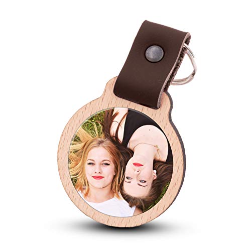 Wogenfels - Schlüsselanhänger selbst gestalten mit Fotodruck | Echtes Holz mit Lederband | kreative Geschenkidee Geschenk für Damen/Frauen (Dunkelbraun) von Wogenfels