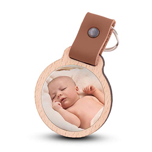 Wogenfels - Schlüsselanhänger selbst gestalten mit Fotodruck | Echtes Holz mit Lederband | kreative Geschenkidee Geschenk für Damen/Frauen (Hellbraun) von Wogenfels