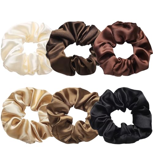 Seiden-Satin-Haargummis für Damen und Mädchen, weich, elastisch, keine Beschädigung, bunte Pferdeschwanz-Halter für Teenager und Damen, Haar-Accessoires, 6 Stück Seiden-Satin-Haargummis für Damen und Mädchen, weich, elastisch, keine Beschädigung, bunte Pferdeschwanz-Halter für Teenager und Damen, Haar-Accessoires, 6 Stück von Wohiswoziji