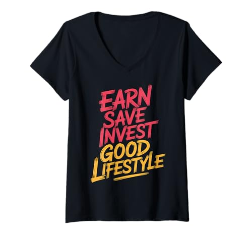 Damen Earn Save Invest Good Lifestyle Finanzbudget Geld |- T-Shirt mit V-Ausschnitt Damen Earn Save Invest Good Lifestyle Finanzbudget Geld |- T-Shirt mit V-Ausschnitt von Wohlhabende Haushaltsgewohnheiten