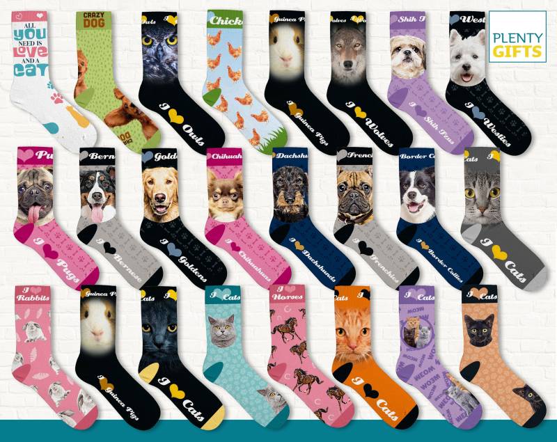 Pet Socks 2 Paar Tiersocken Lustige Socken Farbenfroh Warm Verschiedene Größen 24 Motive von WohnkultDeko