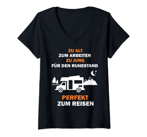 Damen Wohnmobil Camping Reisen Rentnerin Rentner Camper Ruhestand T-Shirt mit V-Ausschnitt Damen Wohnmobil Camping Reisen Rentnerin Rentner Camper Ruhestand T-Shirt mit V-Ausschnitt von Wohnmobil Camping Reisen Rentnerin Rentner Camper