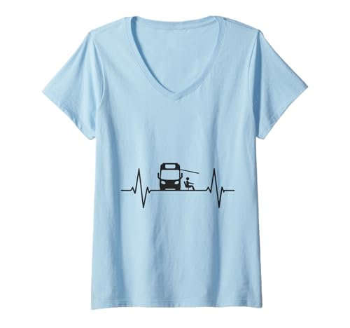 Damen Wohnmobil WoMo Herzschlag Linienmotiv T-Shirt mit V-Ausschnitt Damen Wohnmobil WoMo Herzschlag Linienmotiv T-Shirt mit V-Ausschnitt von Wohnmobil Herzschlag Geschenkideen