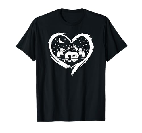 Damen und Herren Herz Camping Wohnwagen Campinganhänger T-Shirt Damen und Herren Herz Camping Wohnwagen Campinganhänger T-Shirt von Wohnwagen Zubehör Gadgets und WoWa Geschenke