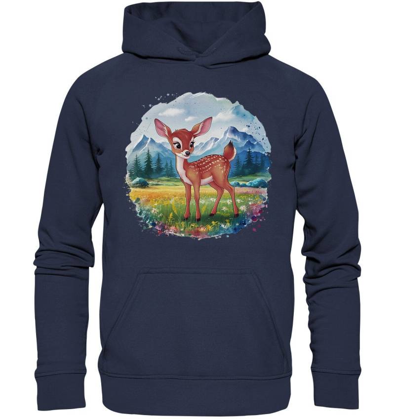 Reh Kitz Kinder Hoodie - Farbenfroher Für Kids Mit Kleinem Rehlein in Der Natur Auf Wiese Vor Wald Und Bergen/Pulli Pullover von WoidGspusi