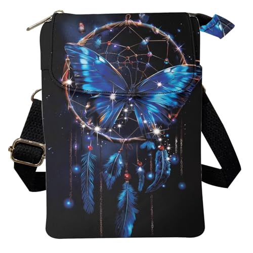 Wideasale Kuriertasche, lässige Umhängetasche für Damen, stilvolle Outdoor-Reise, Reißverschluss, Stofftasche, Handyaufbewahrung, Geldbörse, Butterfly Dreamcatcher von Woisttop