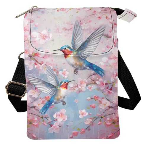 Wideasale Kuriertasche, lässige Umhängetasche für Damen, stilvolle Outdoor-Reise, Reißverschluss, Stofftasche, Handyaufbewahrung, Geldbörse, Kolibri Blume von Woisttop