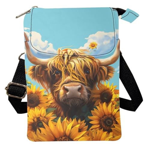 Wideasale Kuriertasche, lässige Umhängetasche für Damen, stilvolle Outdoor-Reise, Reißverschluss, Stofftasche, Handyaufbewahrung, Geldbörse, Yak Sunflower von Woisttop