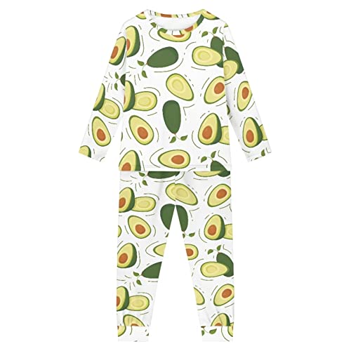 Woisttop 3-16 Jahre Kinder Pyjama Set Bequeme Langarm Winter/Frühling Kleidung Gemütlich Zweiteiliges Pjs Lounge Set, Cartoon Avocado, 11-12 Jahre von Woisttop