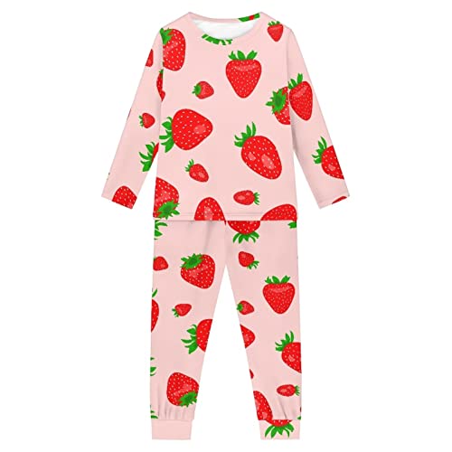 Woisttop 3-16 Jahre Kinder Pyjama Set Bequeme Langarm Winter/Frühling Kleidung Gemütlich Zweiteiliges Pjs Lounge Set, Rote Erdbeere, 11-12 Jahre von Woisttop