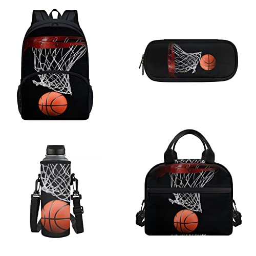 Woisttop 4-teiliges Schulranzen-Set, große Kapazität, Rucksack mit Lunchbox, Federmäppchen und Wasserflaschentasche für Kinder, 01-Basketball-Aufdruck, Rucksack Rucksäcke von Woisttop