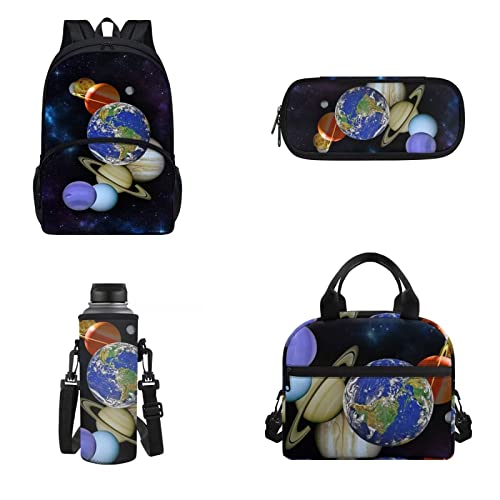 Woisttop 4-teiliges Schulranzen-Set, große Kapazität, Rucksack mit Lunchbox, Federmäppchen und Wasserflaschentasche für Kinder, Galaxie-Universum bedruckt, Rucksack Rucksäcke von Woisttop