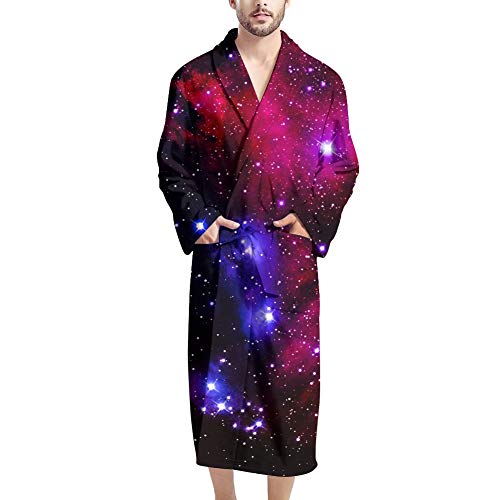 Woisttop Bademantel für Herren – hochwertiger Herren-Bademantel aus saugfähigem Frottee mit 2 Taschen, Gürtel, Galaxy Stars, Einheitsgröße von Woisttop