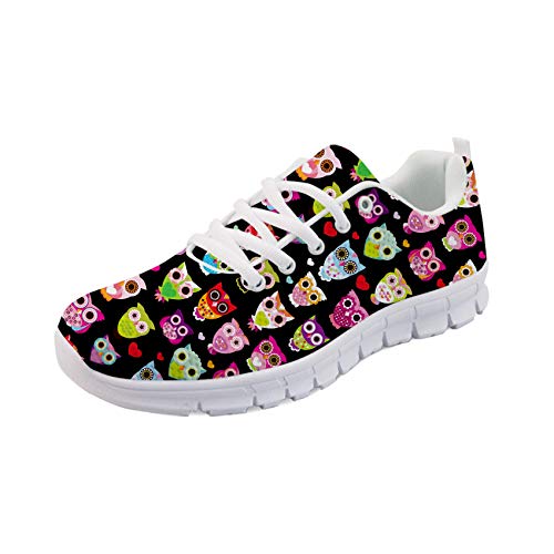 Woisttop Bunte Eulen Alle Jahreszeiten Laufen Flache Schuhe für Frauen Sport Walking Sneakers von Woisttop