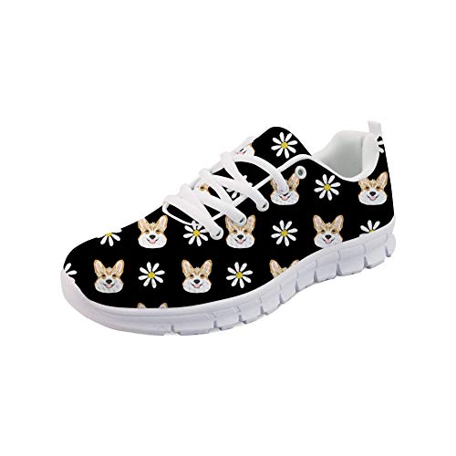 Woisttop Corgi Daisy Flowers Print Lightweight Road Running Shoes Women's Sport Sneakers von Woisttop