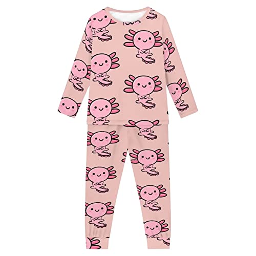 Woisttop Kinder Mädchen Jungen 3-16 Jahre Pyjama Set Langarm Winter Frühling Kleidung Pjs 2 Stück Outfit Nachtwäsche, Rosa Axolotl, 13-14 Jahre von Woisttop