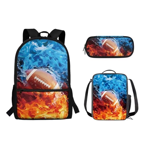 Woisttop Kinder-Schulrucksack mit Lunchbox, Federmäppchen, 3-in-1-Set, Lagerkapazität, Schüler-Büchertaschen, Schultertaschen, Rugby von Woisttop