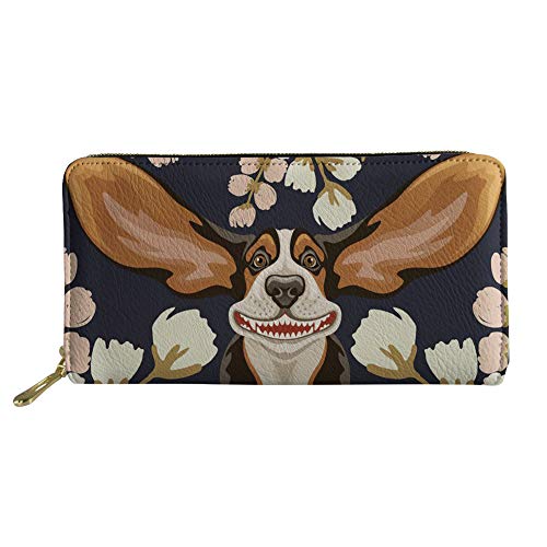 Woisttop Lange Clutch-Geldbörse für Damen, Mädchen, bedrucktes PU-Leder, Handy-Kartenhalter, Reise-Münzgeldbörse, Basset Hound Flower, Einheitsgröße von Woisttop