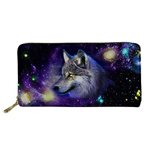 Woisttop Lange Ledergeldbörse für Frauen, Geschenk Geldbörse, Handykarten, Clutch, Kapazität Tasche, Galaxy Wolf (Mehrfarbig) - Woisttop von Woisttop