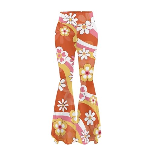 Woisttop Leggings für Frauen mit ausgestellter Hose, ausgestellte Yogahose, hohe Taille, Bauchkontrolle, athletisches Workout, Fitnessstudio, Hippie Flower Wave, M von Woisttop