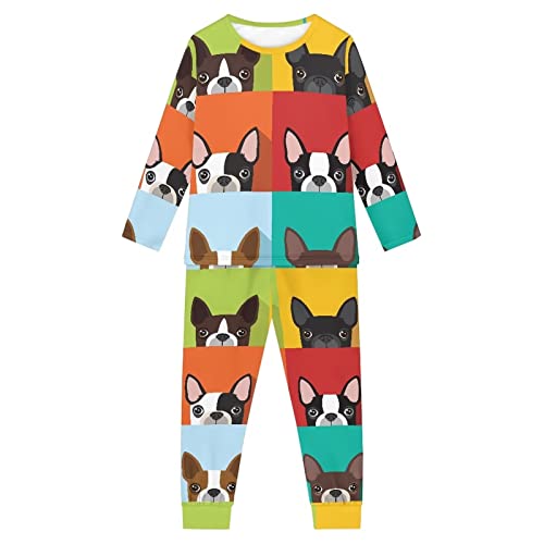 Woisttop Mädchen Pyjama Set Langarm Hund Muster Kinder Pyjama Nachtwäsche 2 Stück Lounge Set Nachtwäsche für 3-16 Jahre, Boston Terrierr, 7-8 Jahre von Woisttop