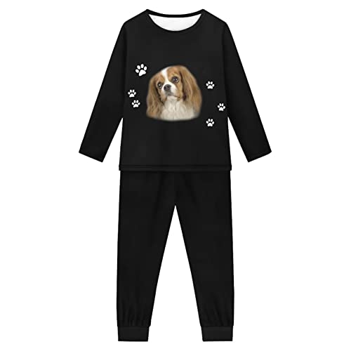 Woisttop Mädchen Pyjama Set Langarm Hund Muster Kinder Pyjama Nachtwäsche 2 Stück Lounge Set Nachtwäsche für 3-16 Jahre, Cavalier King Charles Spaniel, 13-14 Jahre von Woisttop