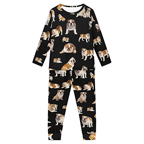 Woisttop Mädchen Pyjama Set Langarm Hund Muster Kinder Pyjama Nachtwäsche 2 Stück Lounge Set Nachtwäsche für 3-16 Jahre, Englische Bulldogge, 7-8 Jahre von Woisttop