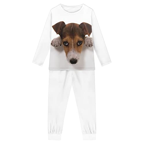 Woisttop Mädchen Pyjama Set Langarm Hund Muster Kinder Pyjama Nachtwäsche 2 Stück Lounge Set Nachtwäsche für 3-16 Jahre, Jack Russell Terrier, 13-14 Jahre von Woisttop