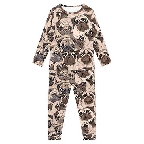 Woisttop Mädchen Pyjama Set Langarm Hund Muster Kinder Pyjama Nachtwäsche 2 Stück Lounge Set Nachtwäsche für 3-16 Jahre, Mops-Aufdruck, 9 - 10 Jahre von Woisttop