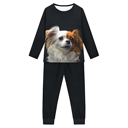 Woisttop Mädchen Pyjama Set Langarm Hund Muster Kinder Pyjama Nachtwäsche 2 Stück Lounge Set Nachtwäsche für 3-16 Jahre, Papillon Dog, 11-12 Jahre von Woisttop