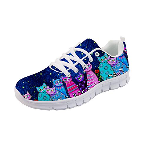 Woisttop Starry Cats Damen Lauf Sneaker Sportschuhe College Student Trainer Outdoor Walking Flats von Woisttop