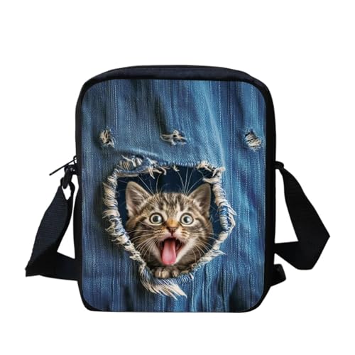 Woisttop Umhängetasche für Damen, Umhängetasche, Geldbörse, Freizeit, Kuriertasche für Reisen, den täglichen Gebrauch, Denim Cat 3D von Woisttop