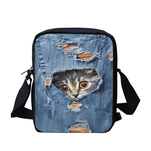 Woisttop Umhängetasche für Damen, Umhängetasche, Geldbörse, Freizeit, Kuriertasche für Reisen, den täglichen Gebrauch, Denim Cat von Woisttop