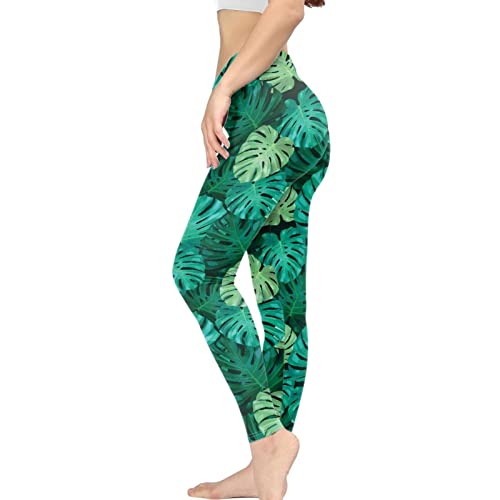 Woisttop XS-3XL Leggings mit hoher Taille, Bauchkontrolle, elastisch, butterweich, bequem, Yoga-Workout-Hose, Monstera Blätter, M von Woisttop