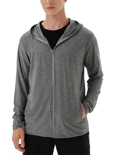 Herren UPF 50+ UV Full Zip Sonnenschutz Hoodie Jacke mit Daumenlöchern kühlend leicht Angeln Wandern Kühlshirts Herren, 12241#Dunkelgrau, 5X-Groß von Woitury
