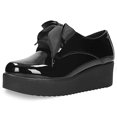 WOJAS Damen Creeper mit Plateau Lackleder – Schuhe Creepers Sneaker Plattform Hohe Dicke Sohle Schnürschuhe – Schwarz, 46043-31 Gr. 38 von WOJAS