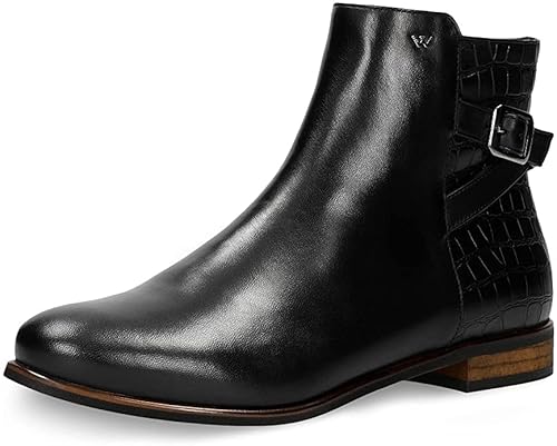 WOJAS Damen Stiefeletten aus geprägtem Glattleder – Damenschuhe Reitstiefel Leder Flach Halbstiefel Herbst Schuh – Schwarz, 55066-51, Gr. 35 von WOJAS