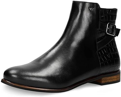 WOJAS Damen Stiefeletten aus geprägtem Glattleder – Damenschuhe Reitstiefel Leder Flach Halbstiefel Herbst Schuh – Schwarz, 55066-51, Gr. 40 von WOJAS