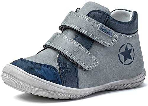 Wojtyłko Klettschuh Sneaker für Jungen Turnschuhe mit Innensohle aus Leder Kinderschuhe mit Klettverschluss Schuhe mit hohem Schaft (Grau, EU Schuhgrößensystem, Kleinkind, Herren, Numerisch, M, 27) von Wojtyłko