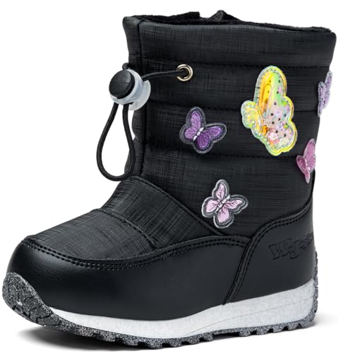 Mädchen Schneestiefel | wärme Winterboots mit Reißverschluss | gefütterte Winterschuhe | rutschfest Stiefel | Snowboot/Winterstiefel (Schwarz, EU Schuhgrößensystem, Kleinkind, Numerisch, M, 25) von Wojtyłko