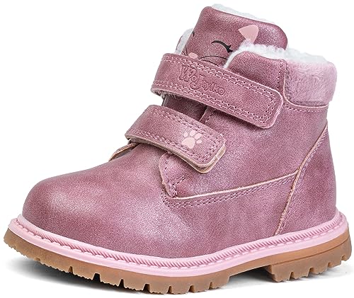 Mädchen Winterschuhe Wärme Stiefel mit Klettverschluss Gefütterte Schneestiefe Winterstiefel Rutschfest Stiefel Kinderschuhe für den Winter (Rosa, EU Schuhgrößensystem, Kleinkind, Numerisch, M, 22) von Wojtyłko