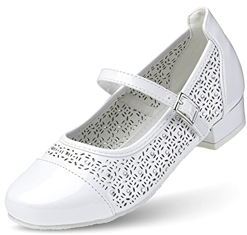 Mary Jane für Mädchen | Ballerinas für Prinzessin | Kommunionschuhe | Riemchenballerina mit Lederinnensohle | Schuhe für Hochzeitskleider (Weiß, EU Schuhgrößensystem, Jugendliche, Numerisch, M, 36) von Wojtyłko