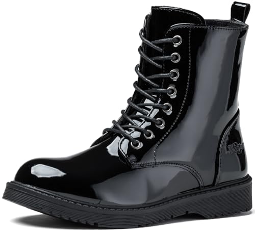 Stiefeletten Mädchen | klassische und lackierte Stiefel | gefütterte Ankle Boots | Schnürstiefel mit Reißverschluss | Winterstiefel (Schwarz, EU Schuhgrößensystem, Jugendliche, Numerisch, M, 31) von Wojtyłko