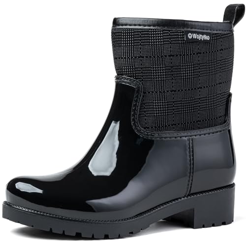 Wojtyłko WK Gummistiefel Damen Gefüttert Hoch Regenstiefel Isoliergummistiefel Gummistiefel mit Futter Gummi Stiefeletten (Schwarz, EU Schuhgrößensystem, Erwachsene, Damen, Numerisch, M, 38) von Wojtyłko