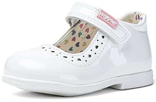 Wojtyłko Klettverschluss-Ballerinas hübsche Mary Jane Halbschuhe für Mädchen bequem mit Lederinnensohle (Weiß, eu_Footwear_Size_System, Toddler, Numeric, medium, Numeric_20) von Wojtyłko